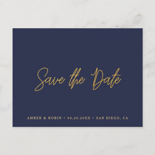 Navy and Gold Wedding Save the Date Aankondigingskaart (Voorkant)