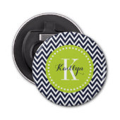 Navy and Green Chevron Monogram Button Flesopener (Voorkant)