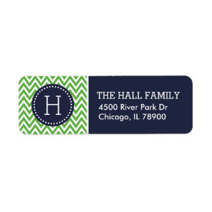 Navy and Green Chevron Monogram Etiket