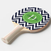 Navy and Green Chevron Monogram Tafeltennisbatje (Voorkant Gekanteld)