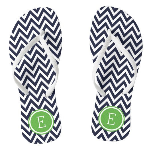 Navy and Green Chevron Monogram Teenslippers (Voetbed)