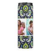 Navy and Green Ikat Paisley Custom Photo Monogram Thermosbeker (Achterkant)