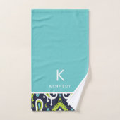 Navy and Green Ikat Paisley Monogram Bad Handdoek (Handdoek)
