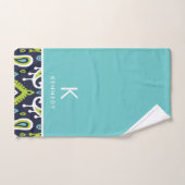 Navy and Green Ikat Paisley Monogram Bad Handdoek (Handdoek)