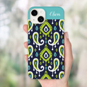 Navy and Green Ikat Paisley Monogram Case-Mate iPhone Case
