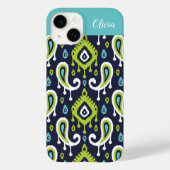 Navy and Green Ikat Paisley Monogram Case-Mate iPhone Case (Achterkant)