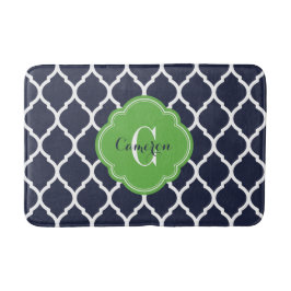 Navy and Green Moroccan Quatrefoil Monogram Badmat