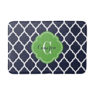 Navy and Green Moroccan Quatrefoil Monogram Badmat