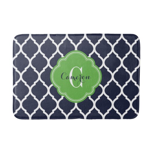 Navy and Green Moroccan Quatrefoil Monogram Badmat (Voorkant)