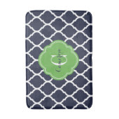 Navy and Green Moroccan Quatrefoil Monogram Badmat (Voorkant Verticaal)