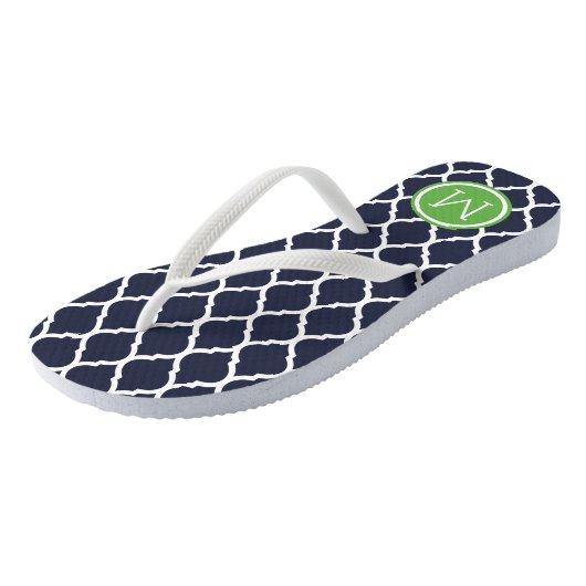Navy and Green Moroccan Quatrefoil Monogram Teenslippers (Schuin)