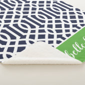 Navy and Green Trellis Monogram | bewerkbare kleur Sherpa Deken (3/4)