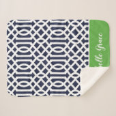 Navy and Green Trellis Monogram | bewerkbare kleur Sherpa Deken (Voorkant (horizontaal))