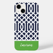 Navy and Green Trellis Monogram Case-Mate iPhone Case (Achterkant)