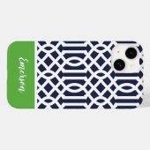 Navy and Green Trellis Monogram Case-Mate iPhone Case (Achterkant (horizontaal))