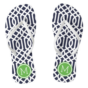 Navy and Green Trellis Monogram Teenslippers