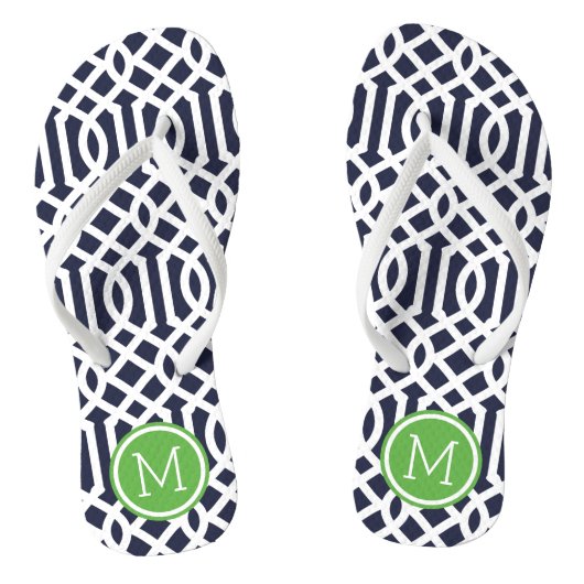 Navy and Green Trellis Monogram Teenslippers (Voetbed)
