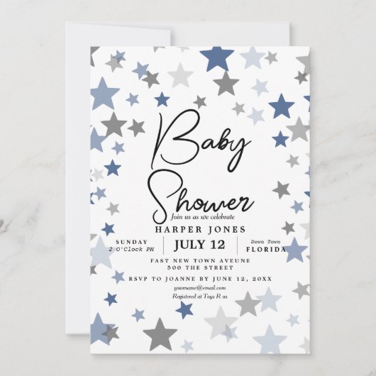 navy and grey star Baby shower Nodig sip & see uit Kaart (Voorkant)