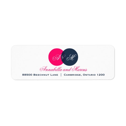Navy and Hot Pink Entwined Monogram Address Label (Voorkant)