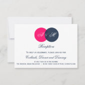 Navy and Hot Pink Monogrammen Wedding Reception Ka Kaart (Voorkant)