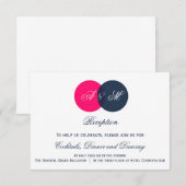 Navy and Hot Pink Monogrammen Wedding Reception Ka Kaart (Voorkant / Achterkant)