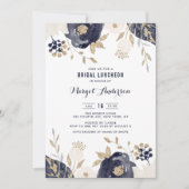 Navy and Ivory Flowers Gold Foil Bridal Luncheon Kaart (Voorkant)