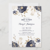 Navy and Ivory Flowers Gold Foil Sweet Sixteen Kaart (Voorkant)