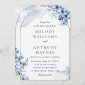 Navy and light blue watercolor floral wedding kaart (Voorkant / Achterkant)