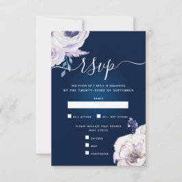 Navy and Lila Roos Wedding RSVP Kaartje