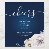 Navy and Lila Roos Wedding Wijn Etiket (Enkel label)