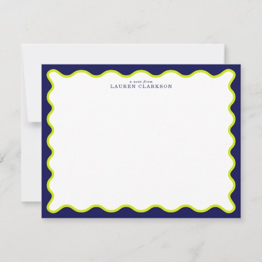 Navy and Lime Striped Back Wavy Frame Note Card Kaart (Voorkant)