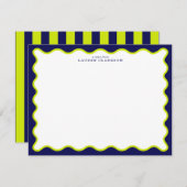 Navy and Lime Striped Back Wavy Frame Note Card Kaart (Voorkant / Achterkant)