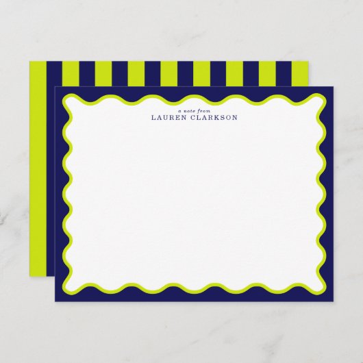 Navy and Lime Striped Back Wavy Frame Note Card Kaart (Voorkant / Achterkant)