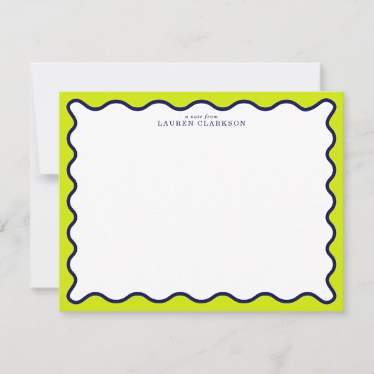 Navy and Lime Striped Wavy Frame Note Card Kaart (Voorkant)