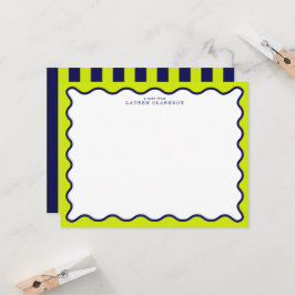 Navy and Lime Striped Wavy Frame Note Card Kaart