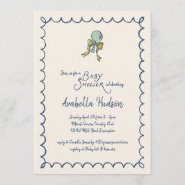 Navy and Mint Doodle Rattle and Bow Baby Shower Kaart