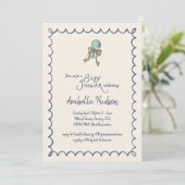 Navy and Mint Doodle Rattle and Bow Baby Shower Kaart (Staand voorkant)