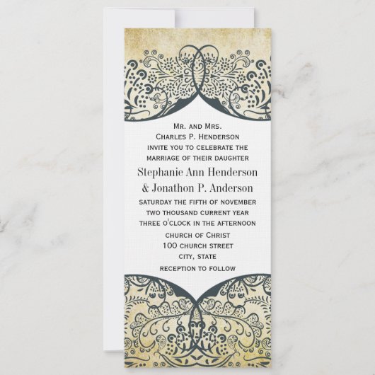 Navy and Mustard Love Bird Paisley Pattern Wedding Kaart (Voorkant)