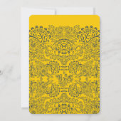 Navy and Mustard Peacock Love Bird Pattern Weddens Kaart (Achterkant)