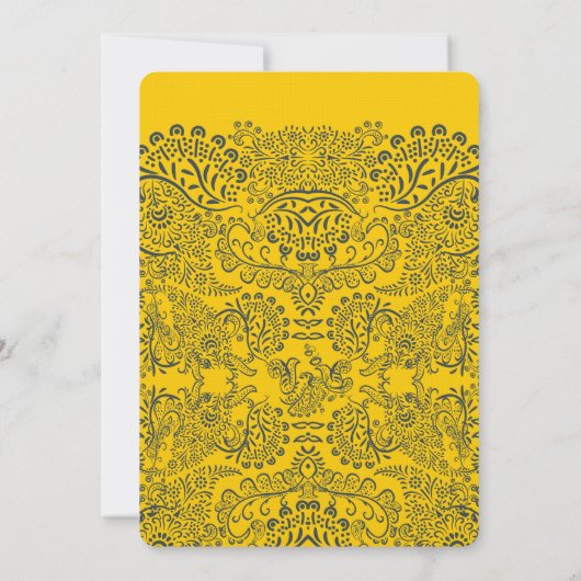 Navy and Mustard Peacock Love Bird Pattern Weddens Kaart (Achterkant)