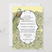 Navy and Mustard Peacock Love Bird Pattern Weddens Kaart (Voorkant)