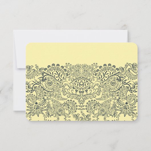 Navy and Mustard Peacock Love Bird Pattern Weddens RSVP Kaartje (Achterkant)