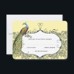Navy and Mustard Peacock Love Bird Pattern Weddens RSVP Kaartje<br><div class="desc">Peacock Navy Blue Opulence en Yellow Elegance Tortelduifjes Paisley Peacock bruiloft uitnodigingen. Indiase Mehndi geïnspireerd esthetiek.</div>