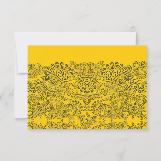 Navy and Mustard Peacock Love Bird Pattern Weddens RSVP Kaartje (Achterkant)