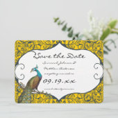 Navy and Mustard Peacock Love Bird Save the Date Kaart (Staand voorkant)