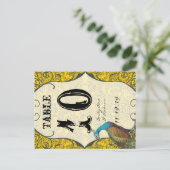 Navy and Mustard Peacock Love Bird Table Number Briefkaart (Staand voorkant)