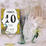 Navy and Mustard Peacock Love Bird Table Number Briefkaart<br><div class="desc">Peacock Navy Blue Opulence en Yellow Elegance Tortelduifjes Paisley Peacock bruiloft uitnodigingen. Indiase Mehndi geïnspireerd esthetiek.</div>