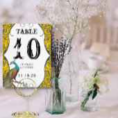Navy and Mustard Peacock Love Bird Table Number Briefkaart