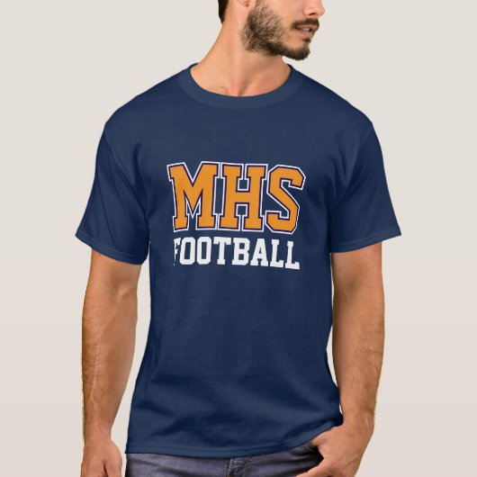 Navy and Orange School Spirit Custom Football T-shirt (Voorkant)
