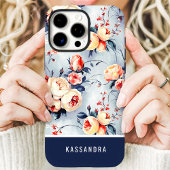Navy and Peach Custom Name Bloemen Case-Mate iPhone Case